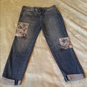 White House Black Market Blue Jeans with Floral Patches